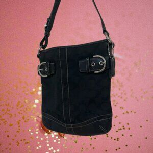 Authenic COACH Vintage Soho Black leather & canvas signature C's Shoulder Bag